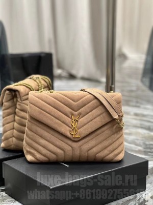 SAINT LAURENT LOULOU CHAIN BAG IN QUILTED Y SUEDE 487216 TAUPE