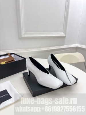 JIL SANDER Lambskin Squared Toe 6.5cm White Pumps