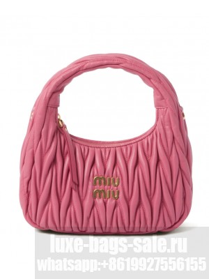 Miumiu Wander Matelasse Nappa Leather Hobo Bag Peachblow