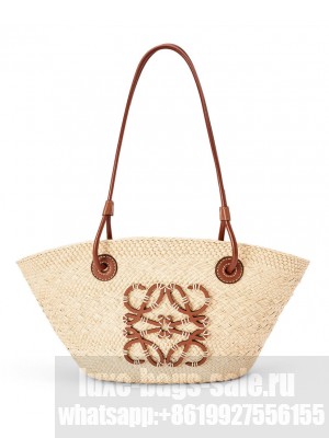 Loewe Small Anagram Basket Bag In Iraca Palm And Calfskin Coffee