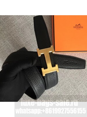 Hermes Width 3.2cm Reversible Leather Constance H Buckle Belt Black/Gold