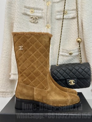 Chanel Quilted Suede Medium Boots Brown 2024