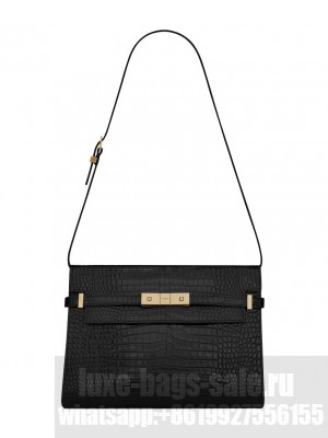 Saint Laurent Manhattan Shoulder Bag In Crocodile-embossed Shiny Leather 579271 Black
