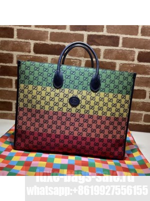 Gucci GG shopping bag 659980 Green&yellow&red& powder