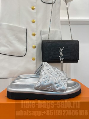 Louis Vuitton Unisex Pool Pillow Comfort Slide Sandals in Monogram Textile Silver
