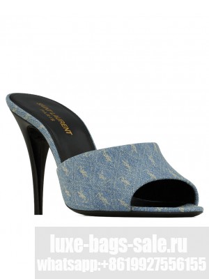 Saint Laurent Women's La 16 Mules In Cassandre Denim Dark Blue