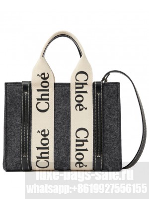 Chloe Small Woody Tote Bag With Strap Gray
