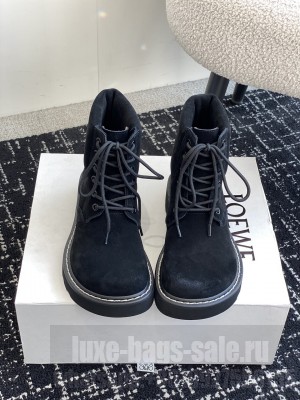 Loewe Sierra combat Lace-up boot in waxed Black suede