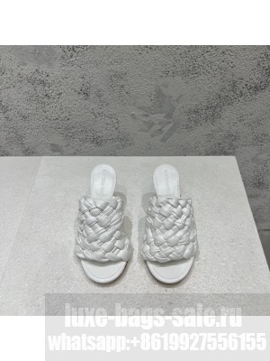 BOTTEGA VENETA Dot Wave 9cm Lambskin Intreccio pleated leather Mules Sandals White 2022 Collection