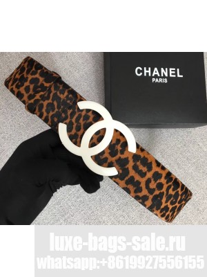 Chanel Width 5.3cm Leather Belt Leopard with White CC Logo