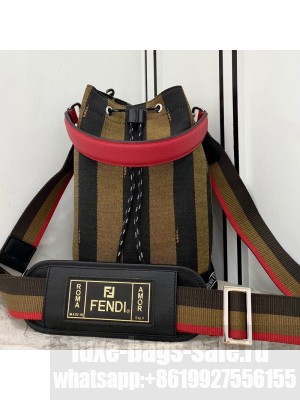 Fendi Men's Small Striped Drawstring Bucket Bag Brown/Black  2021 Collection
