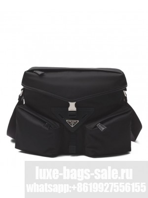 Prada Hot-nylon and leather shoulder bag Black