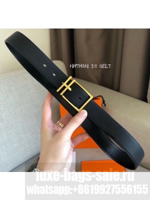 Hermes Width 3.2cm Nathan 32 Reversible Leather Belt Black