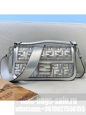 Fendi Baguette Medium Bag FF Sequins Silver  2021 Collection