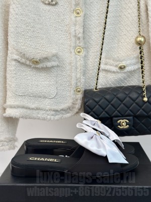 Chanel Satin Bow Flat Black/White 2024