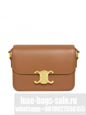 Celine Teen Triomphe Bag In Shiny Calfskin Coffee