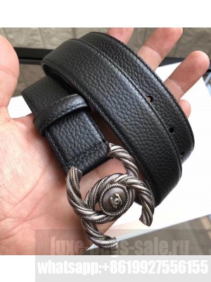 Chanel Width 3cm Braided CC Logo Buckle Leather Belt Grained Black/Silver
