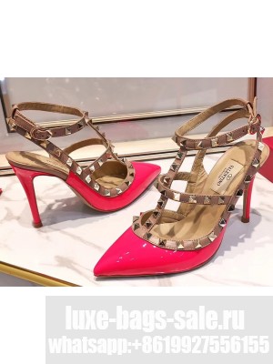 Valentino Heel 9.5cm Rockstud Caged Pumps in Patent Leather Rouge Pink