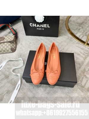 Chanel Ballerina Flats Lambskin Leather Spring/Summer 2021 Collection,Light Orange