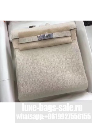 Hermes Kelly 22 Ado Backpack Bag In Original Togo Leather White