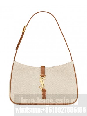 Saint Laurent Le 5 A 7 In Canvas And Leather Coffee