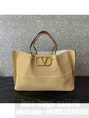 VALENTINO Medium RAFFIA MACRAME Shoulder Bag 0330L Apricot