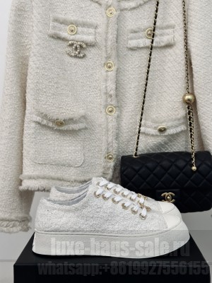Chanel 3.5cm Platform Tweed Sneakers White