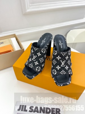 Louis Vuitton Silhouette Slide Sandals 10cm in Leather and Monogram Denim Mule 2023 Black