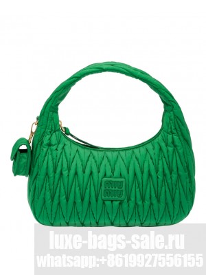 Miu Miu Wander Matelasse Regenerated Nylon Hobo Bag Green