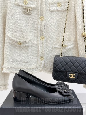 Chanel Lambskin Pumps with Camellia Bloom Charm Black 2025