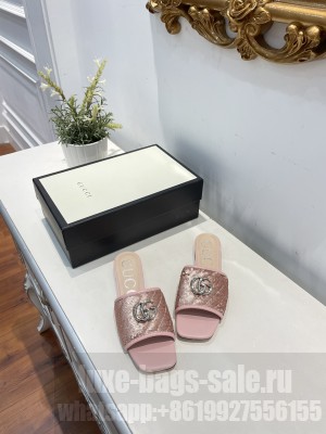 Gucci GG Sequins Slide Sandals Pink 2021 Collection