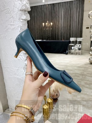 VALENTINO VLOGO SIGNATURE CALFSKIN PUMP 45MM BLUE 2021 Collection