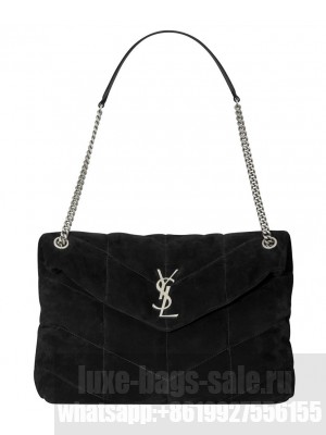 Saint Laurent Loulou Puffer Medium Bag In Quilted Suede And Lambskin Black