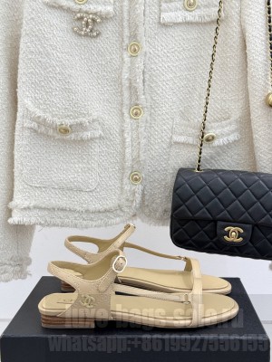 Chanel Calfskin Flat Sandals Beige 2025