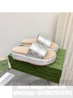 Gucci 100 GG Platform Slide Sandals Silver 2022 Collection 05