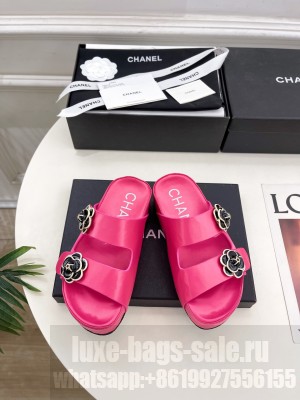 Chanel Camellia platform calf leather mules pink 2025