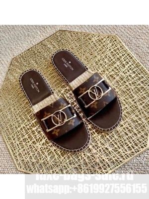Louis Vuitton Monogram Canvas Espadrille Slide Sandals with Rectangle LV Buckle Brown 2021 Collection
