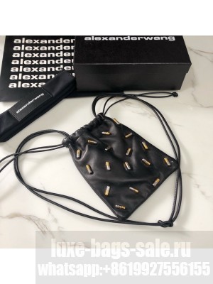 Alexander Wang Ryan Drawstring Mini Dust Shoulder Bag Leather Tossed Pill Black