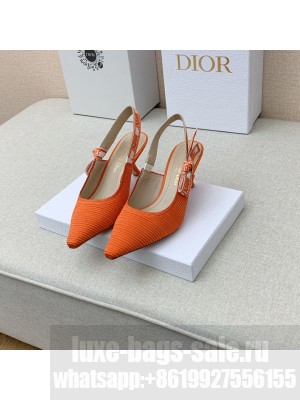 DIOR HEEL 6.5CM J'ADIOR SLINGBACK PUMPS IN COTTON EMBROIDERY ORANGE 2022 COLLECTION