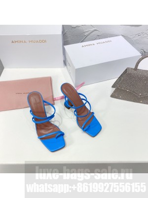 AMINA MUADDI Naima Crystal Mule Sandals Blue 2021 Collection