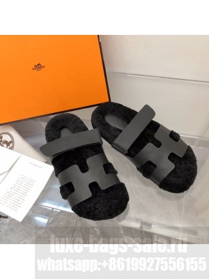Hermes Unisex woolskin Oran Flat Slide Sandals 155 2022 Collection