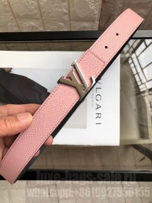 Louis Vuitton Reversible Grained Calfskin Belt 30mm with LV Buckle Pink Collection