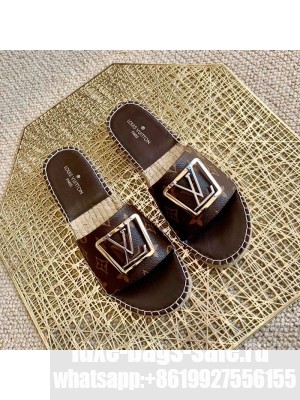 Louis Vuitton Monogram Canvas Espadrille Slide Sandals with Square LV Buckle Brown 2021 Collection