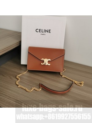 Celine WALLET ON CHAIN MARGO IN SHINY CALFSKIN 10L033 TAN