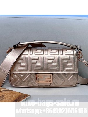 Fendi FF Metallic Leather Baguette Medium Bag Gold  2021 Collection