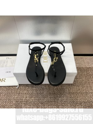 Dioriviera C'est Dior Thong Sandal Black Calfskin