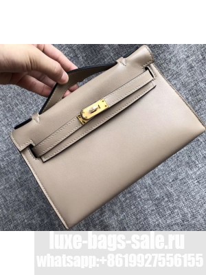Hermes Kelly 22 Clutch Bag In Original Swift Leather Light Gray