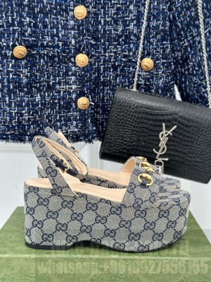 Gucci Horsebit 7.5cm Platform Sandals Navy and ebony Original GG canvas 2024