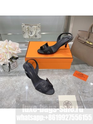 Hermes Leather Heeled Sandals 7cm Black 2021 Collection 