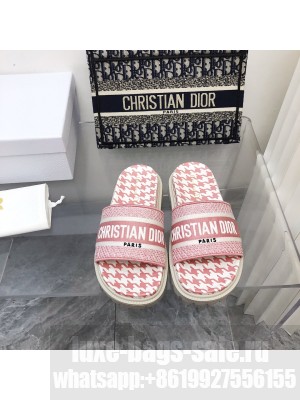 Dior Dway Slide Sandals in Pink Cotton Embroidery with Micro Houndstooth 2022 Collection
